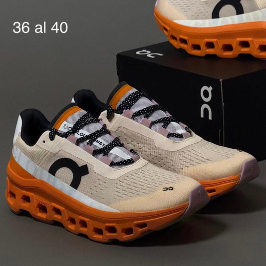 TENIS ON MONSTERSCLOUD CREMA/NARANJA